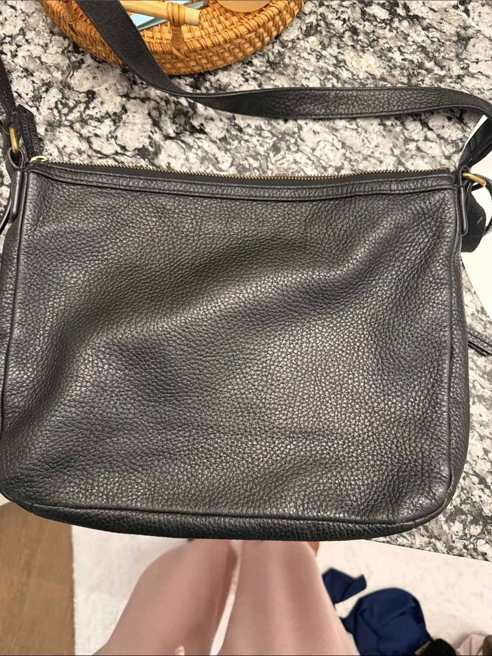 Fossil Black Pebbled Leather Crossbody with Gold Hardware